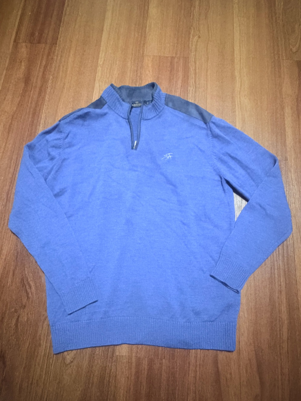 Bugatchi Uomo 100% Italian Merino Woolf Men's Blue Quarter Zip Neck Sweater Sz M